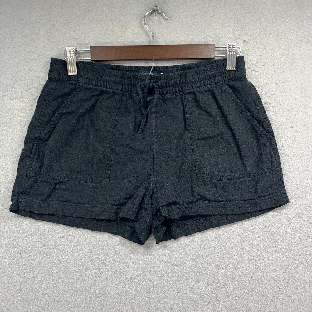 J Crew Seaside Shorts Womens XS Black Linen Blend Elastic Waist Beach Vacation